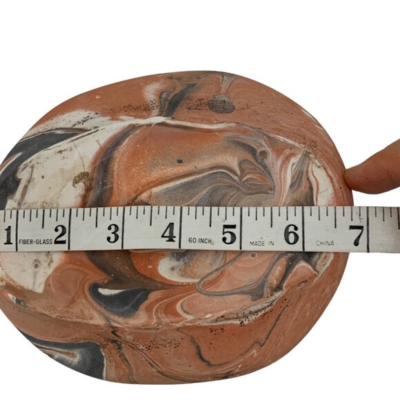 Handcrafted Terracotta Marble Swirl Hat Sculpture Trinket Planter Texas Camanche - Picture 5 of 10